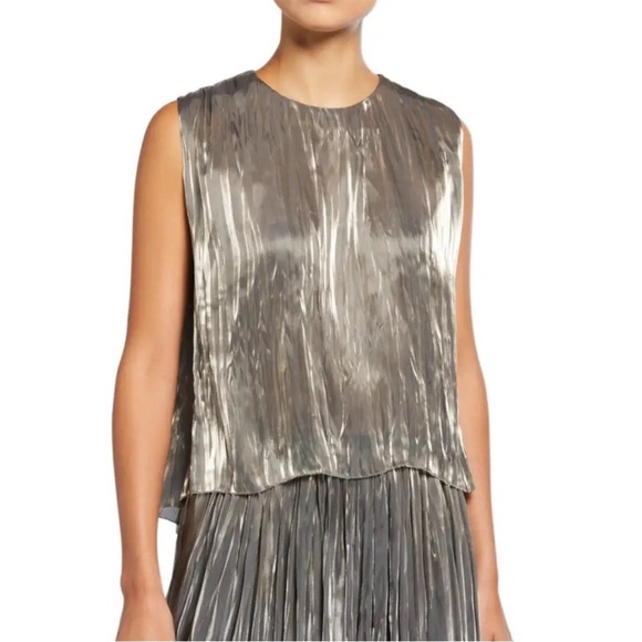 Vince Moonstone Iridescent Pleated Shell Sleeveless Top NWT Size Small - Picture 1 of 10